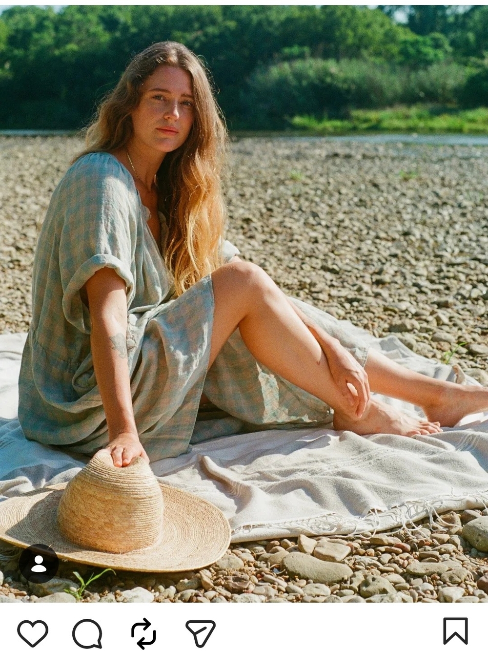 esby Pale Blue Plaid Relaxed Linen Dress